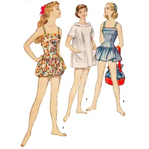 1950s Junior Bathing Suit  & Beach Coat - Bust: 31” (78.7 cm)
