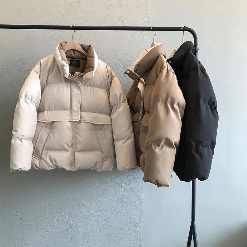 2022 Women's Winter Jacket Streetwear Polyester Zipper Straight 3 Solid Color Padded Coat Warm Femme Parkas Black Women Clothing
