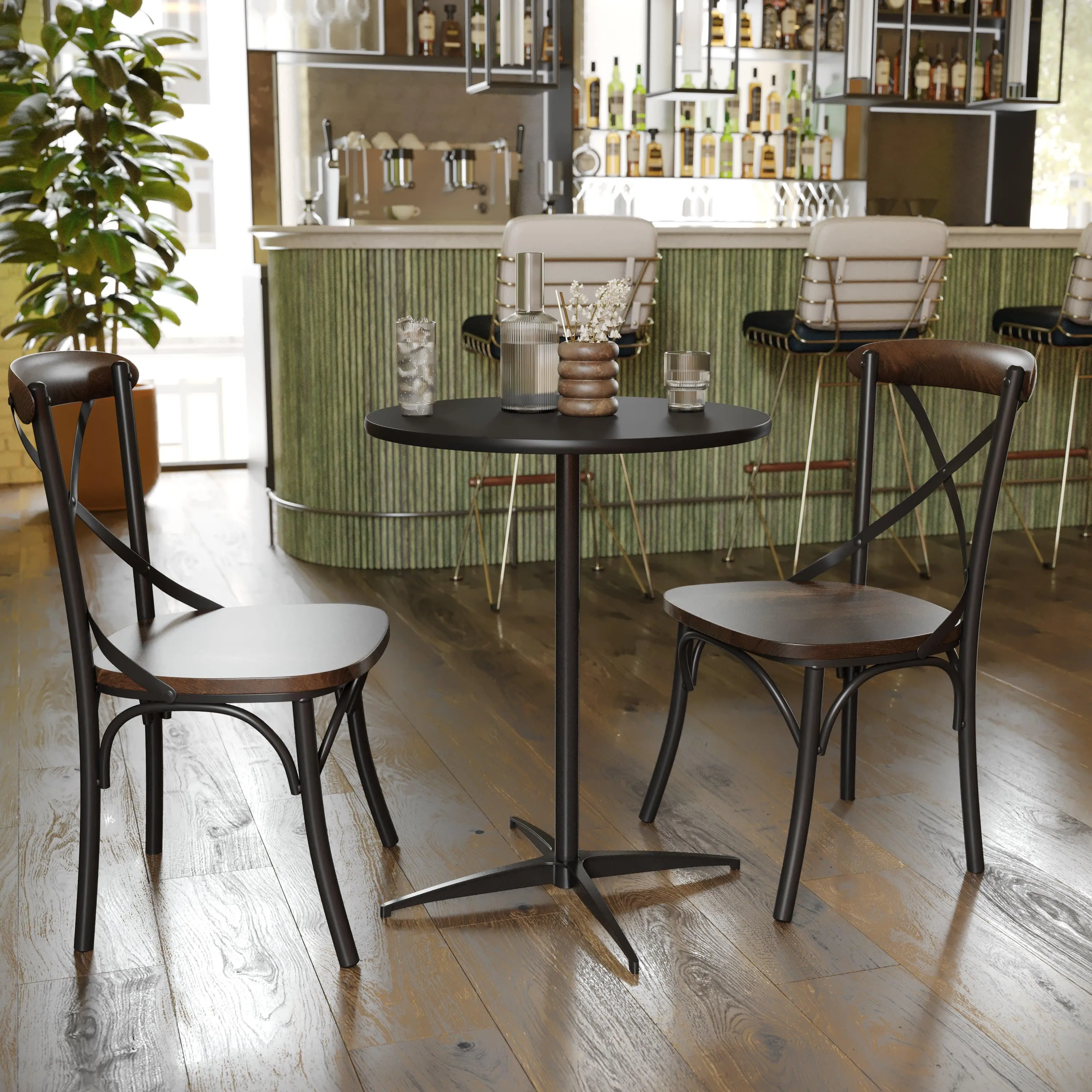 24'' Round Wood Cocktail Table with 30'' and 42'' Columns