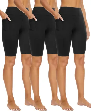 3 Pack Biker Shorts with Pockets for Women  8"/5" High Waisted Tummy Control Workout Spandex Shorts for Gym Yoga