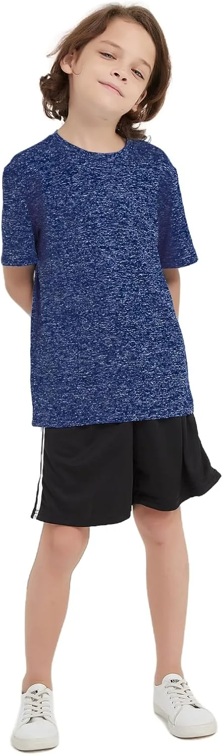 3 Pack Boys Kids Teens T Shirts Quick Dry Short Sleeve Moisture Wicking Tee Shirts Athletic Tops (Age 5-18Y)