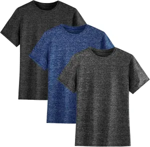 3 Pack Boys Kids Teens T Shirts Quick Dry Short Sleeve Moisture Wicking Tee Shirts Athletic Tops (Age 5-18Y)