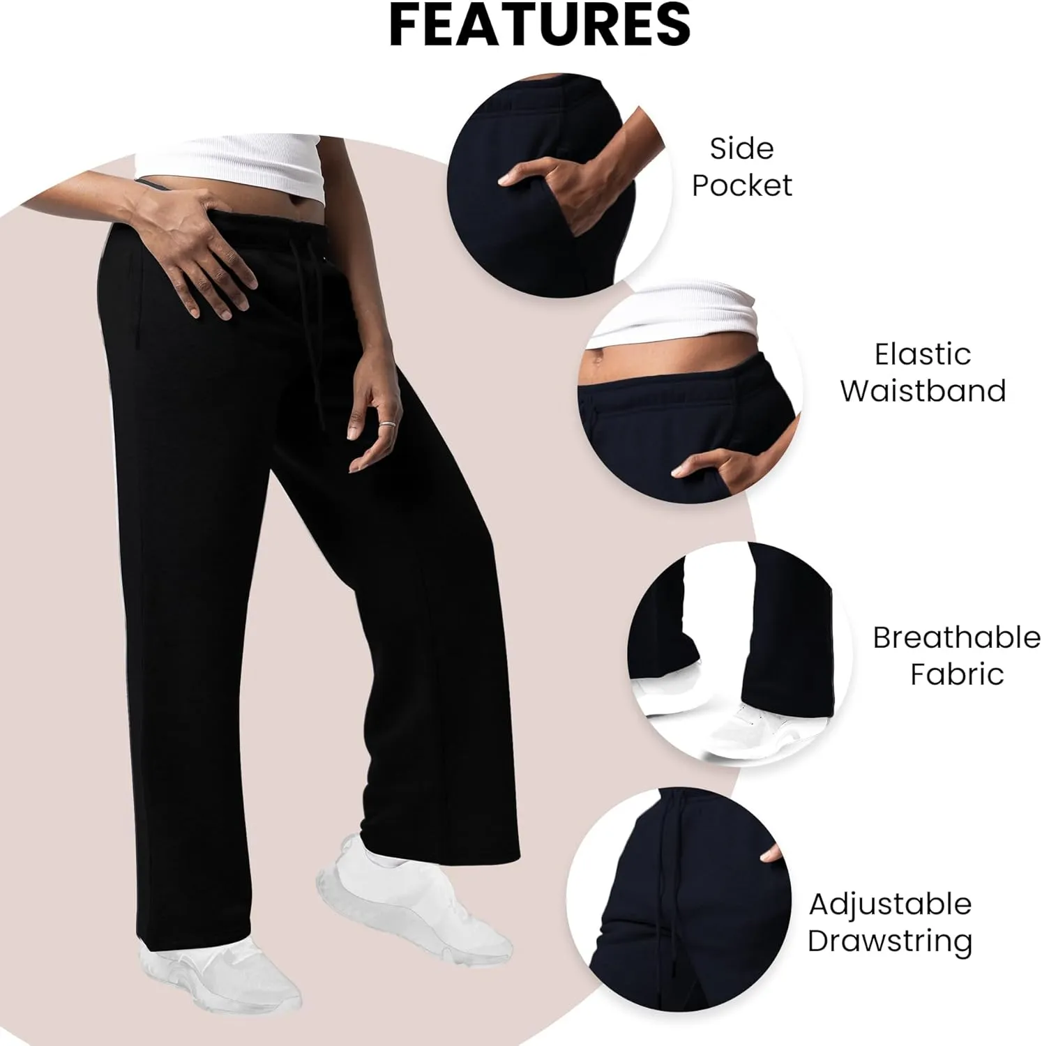 3 Pack Sweatpants Women, Wide Leg Womens Sweatpants, Workout - Yoga Pants (Available in Plus)