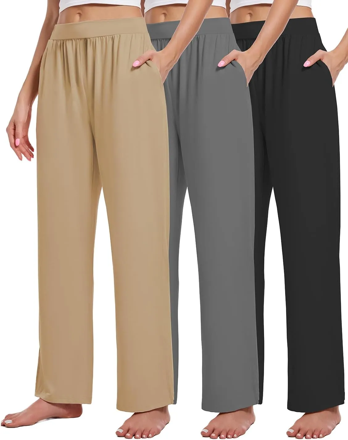 3 Pack Women's Lounge Cozy Wide Leg with Pockets Loose Flowy Yoga Sweatpants Workout Comfy Jogger Pants