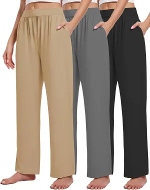 3 Pack Women's Lounge Cozy Wide Leg with Pockets Loose Flowy Yoga Sweatpants Workout Comfy Jogger Pants