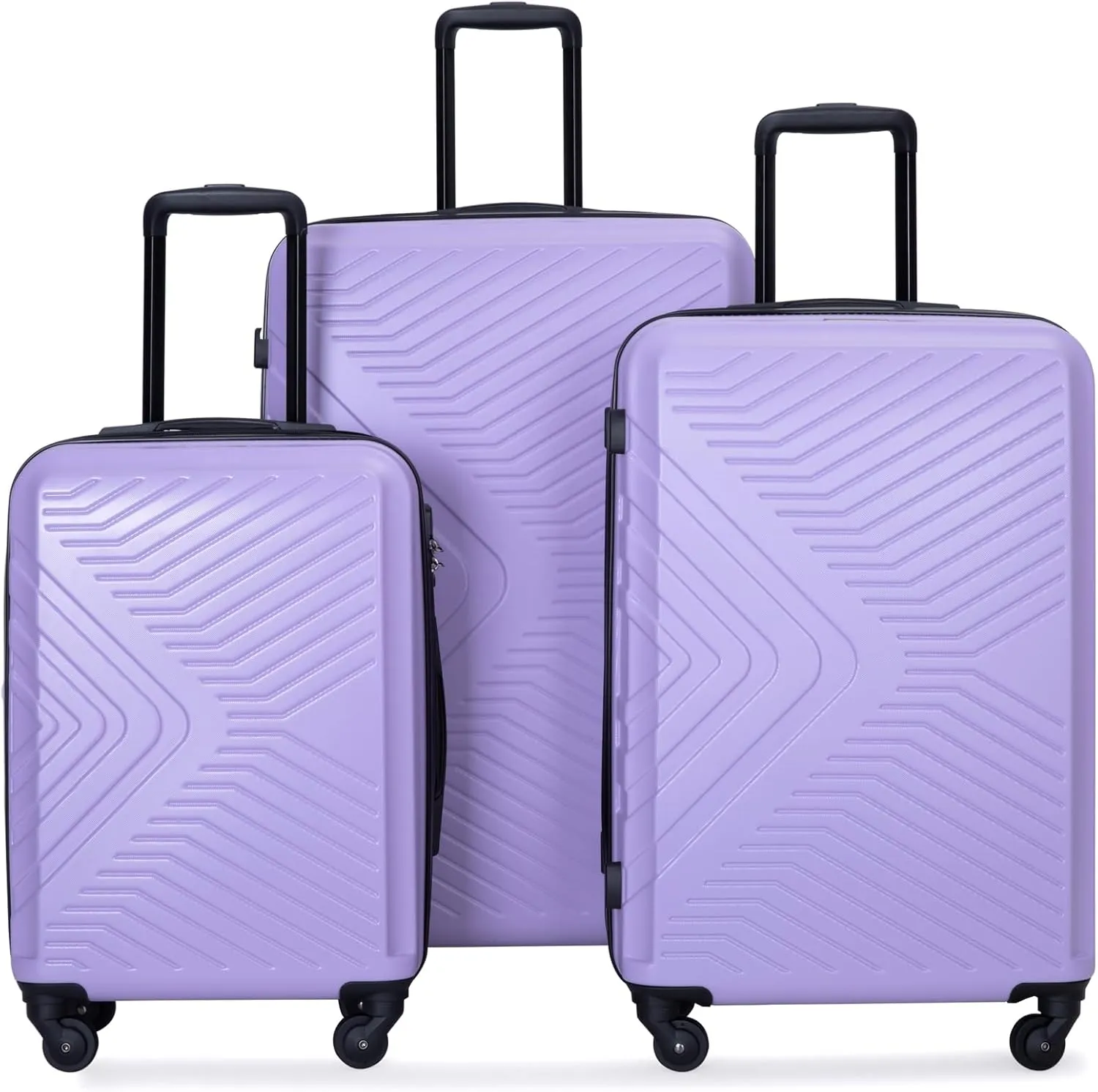 3 Piece Lightweight Luggage Set for Comfortable Travel, Stylish Hard-Shell Suitcases with Spinner Wheels, Light Purple (20/24/28 inches)