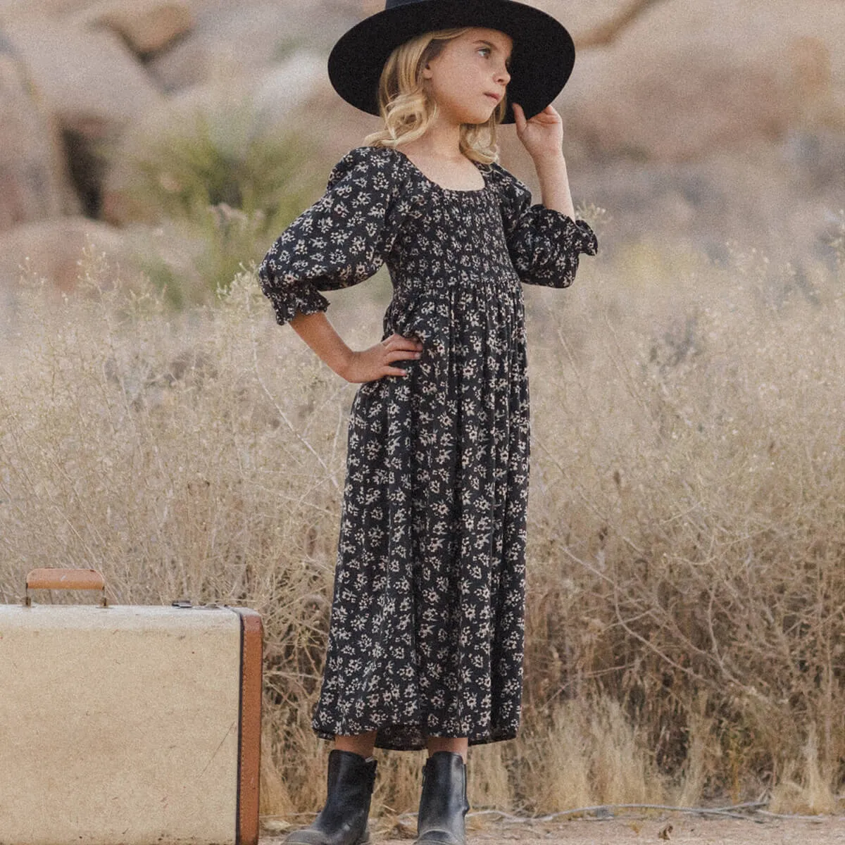 Adelaide Dress in Dark Floral by Rylee & Cru
