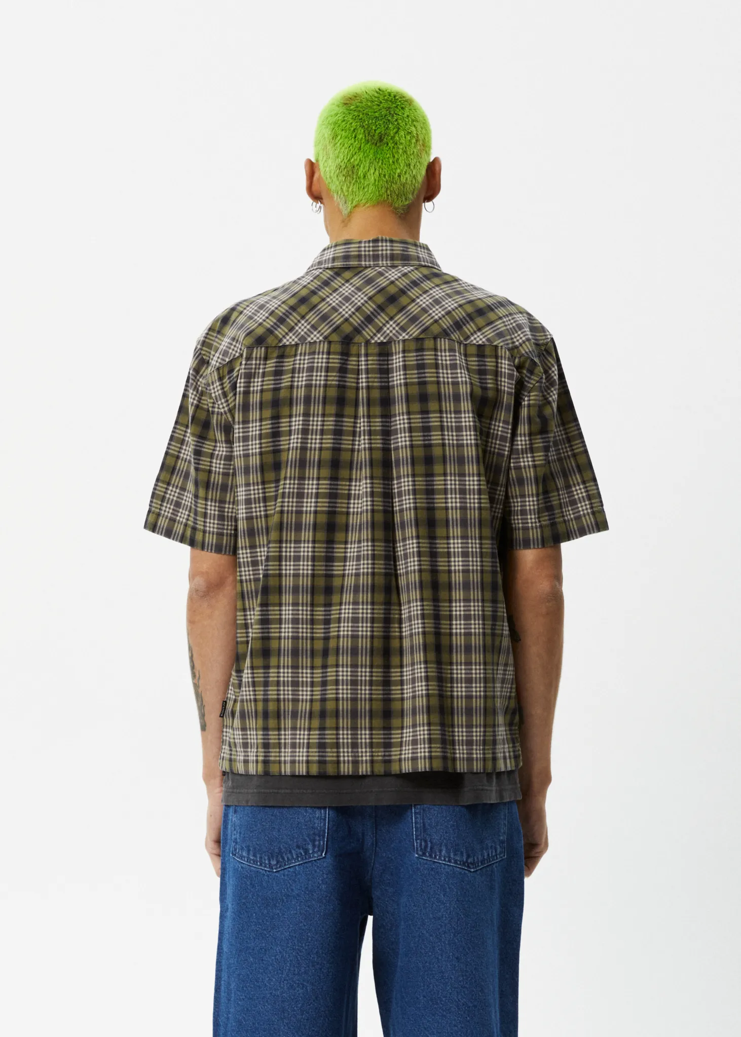 AFENDS Mens Check Out - Short Sleeve Shirt - Military Check