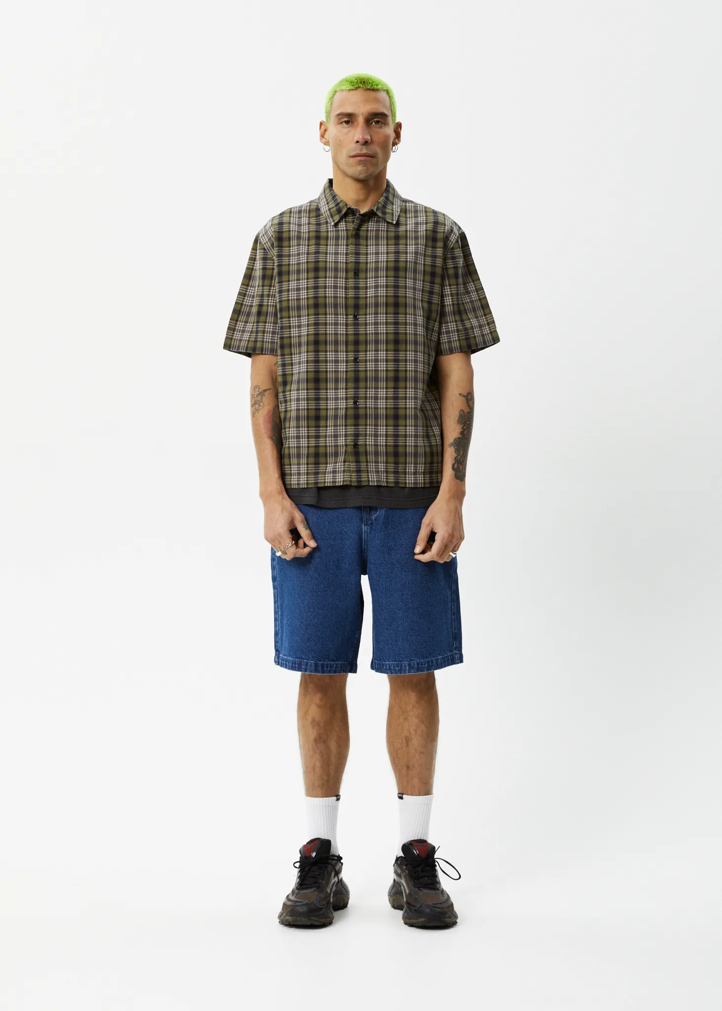 AFENDS Mens Check Out - Short Sleeve Shirt - Military Check