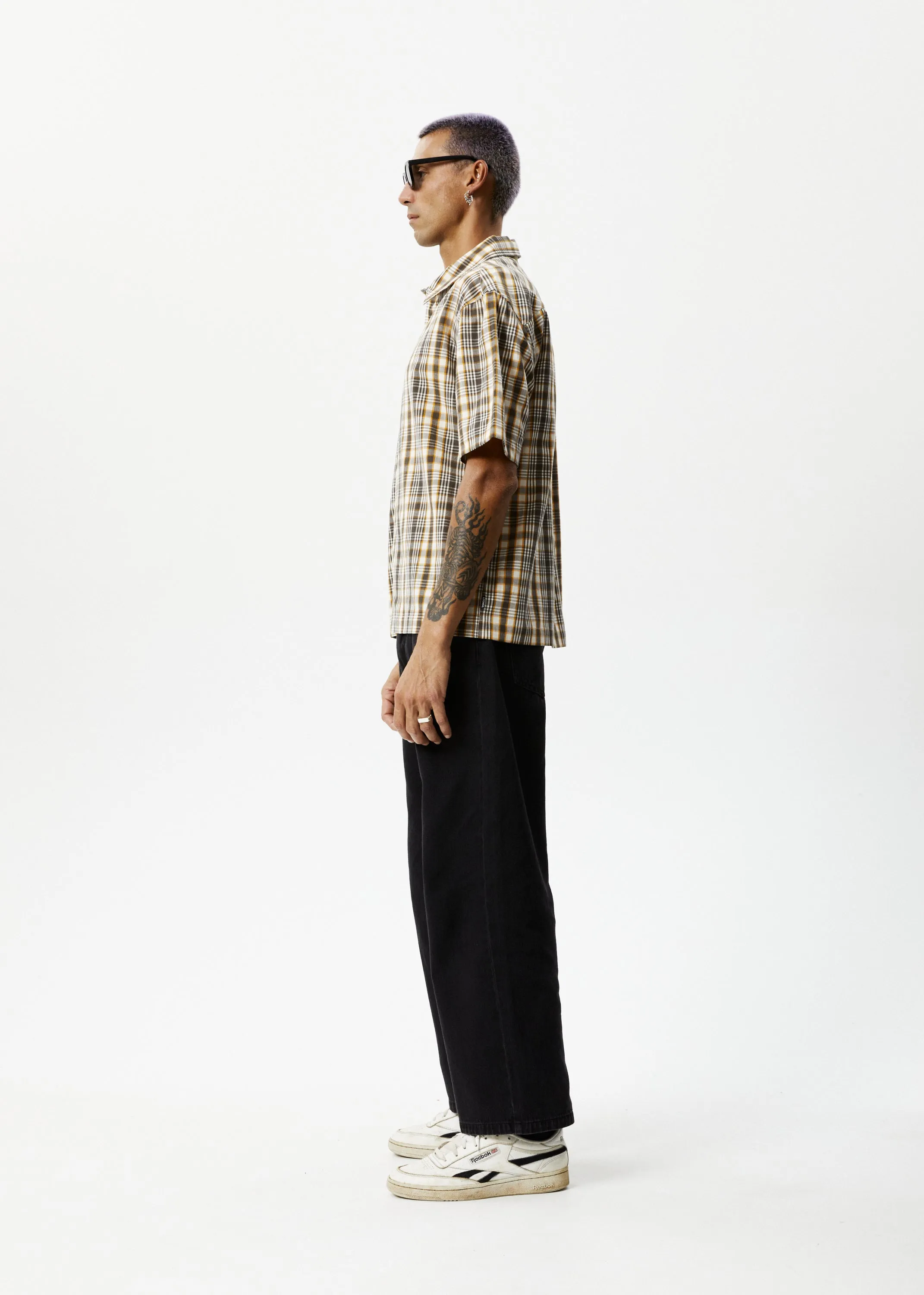 AFENDS Mens Check Out - Short Sleeve Shirt - Moonbeam Check