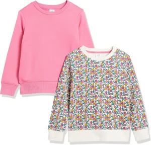 Amazon Essentials Girls and Toddlers' Fleece Crewneck Pullover Sweatshirts, Pack of 2