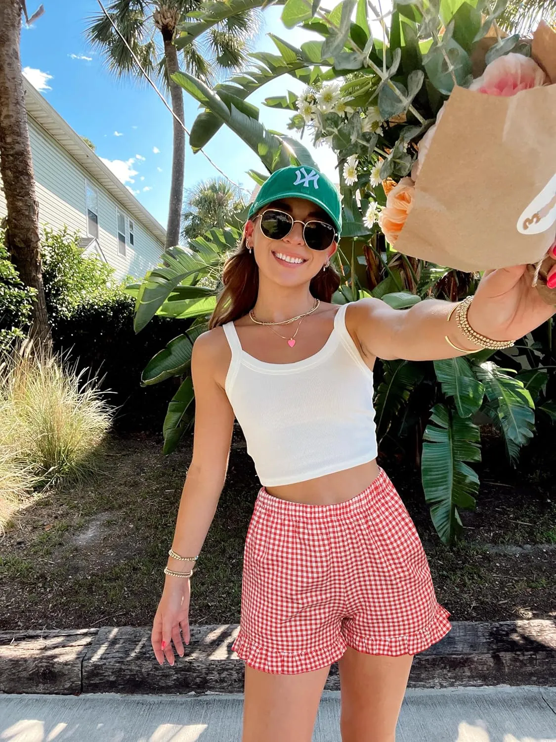 Aoulaydo Boxer Shorts for Women Pajama Gingham Shorts Casual Lounge Sleep Plaid Y2K Beach Bottoms for 2025 Summer