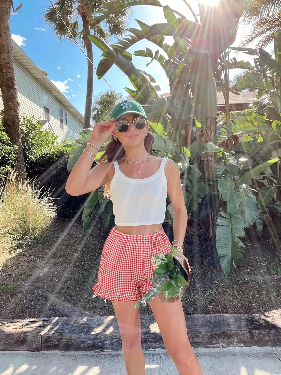 Aoulaydo Boxer Shorts for Women Pajama Gingham Shorts Casual Lounge Sleep Plaid Y2K Beach Bottoms for 2025 Summer