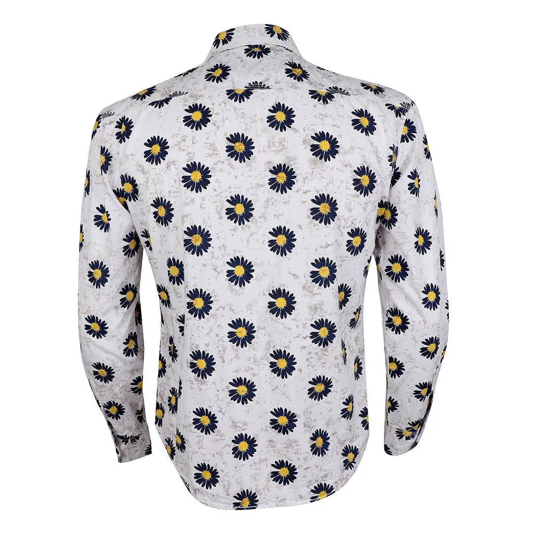 Bajieli Finest Quality Sunflower Designed Shirt-White