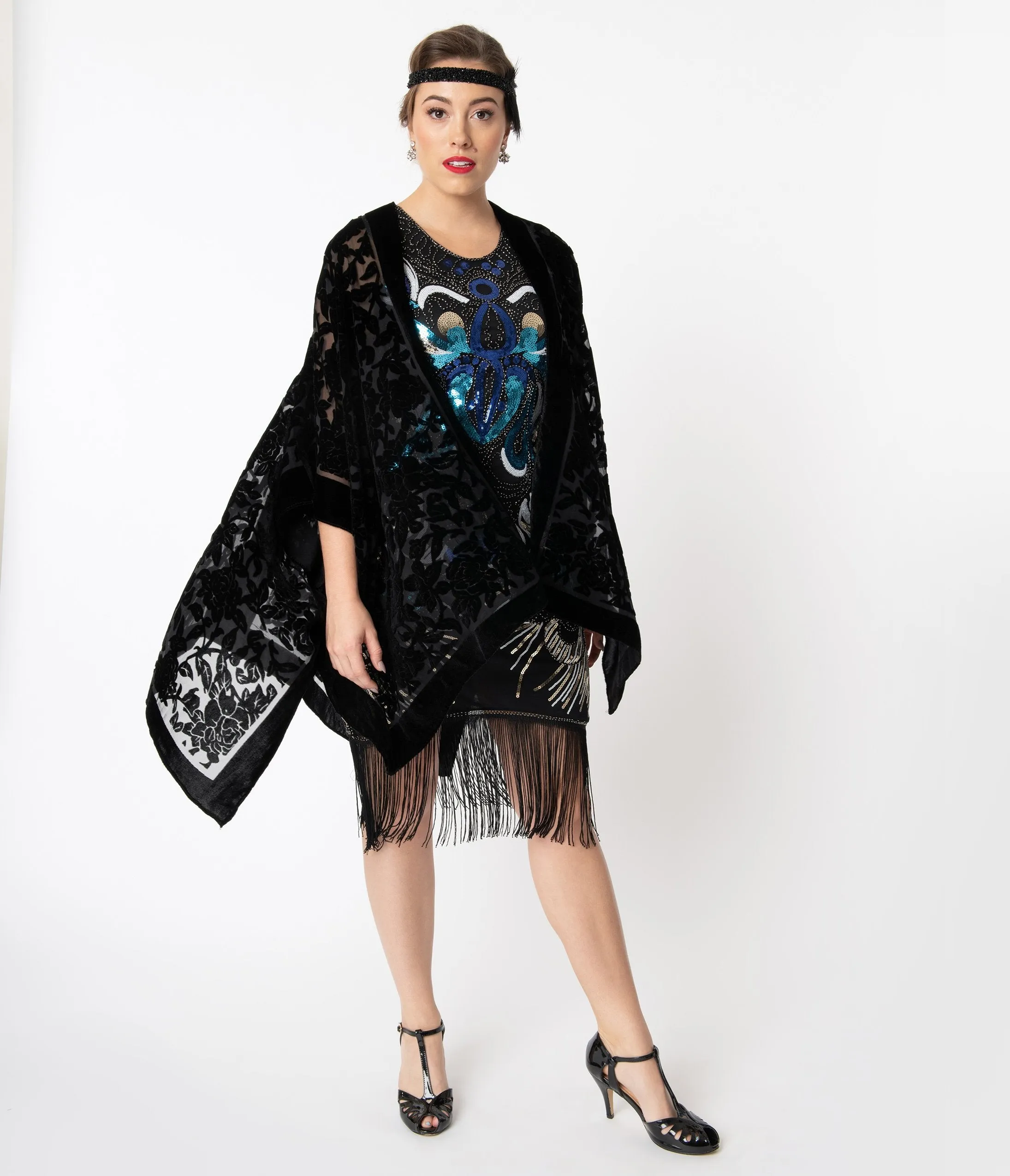 Black Burnout Velvet Floral Kimono