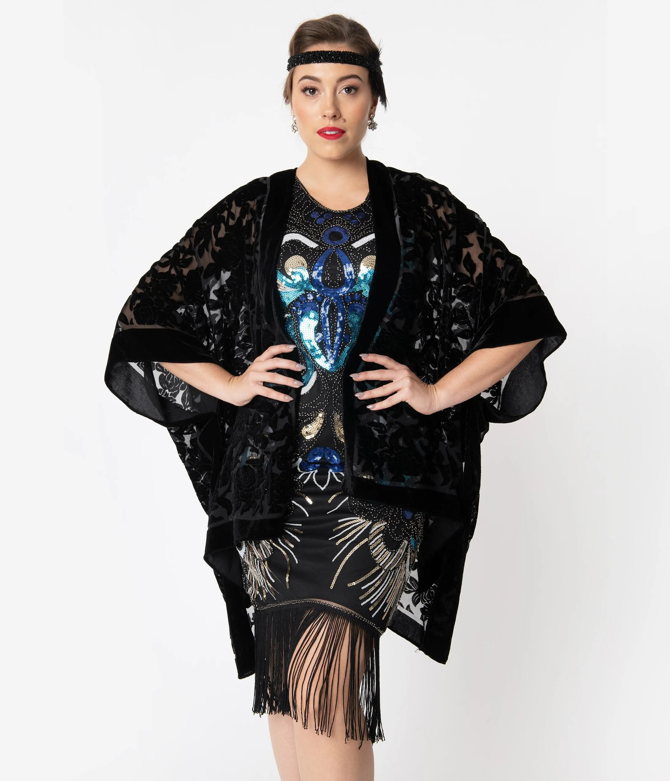 Black Burnout Velvet Floral Kimono