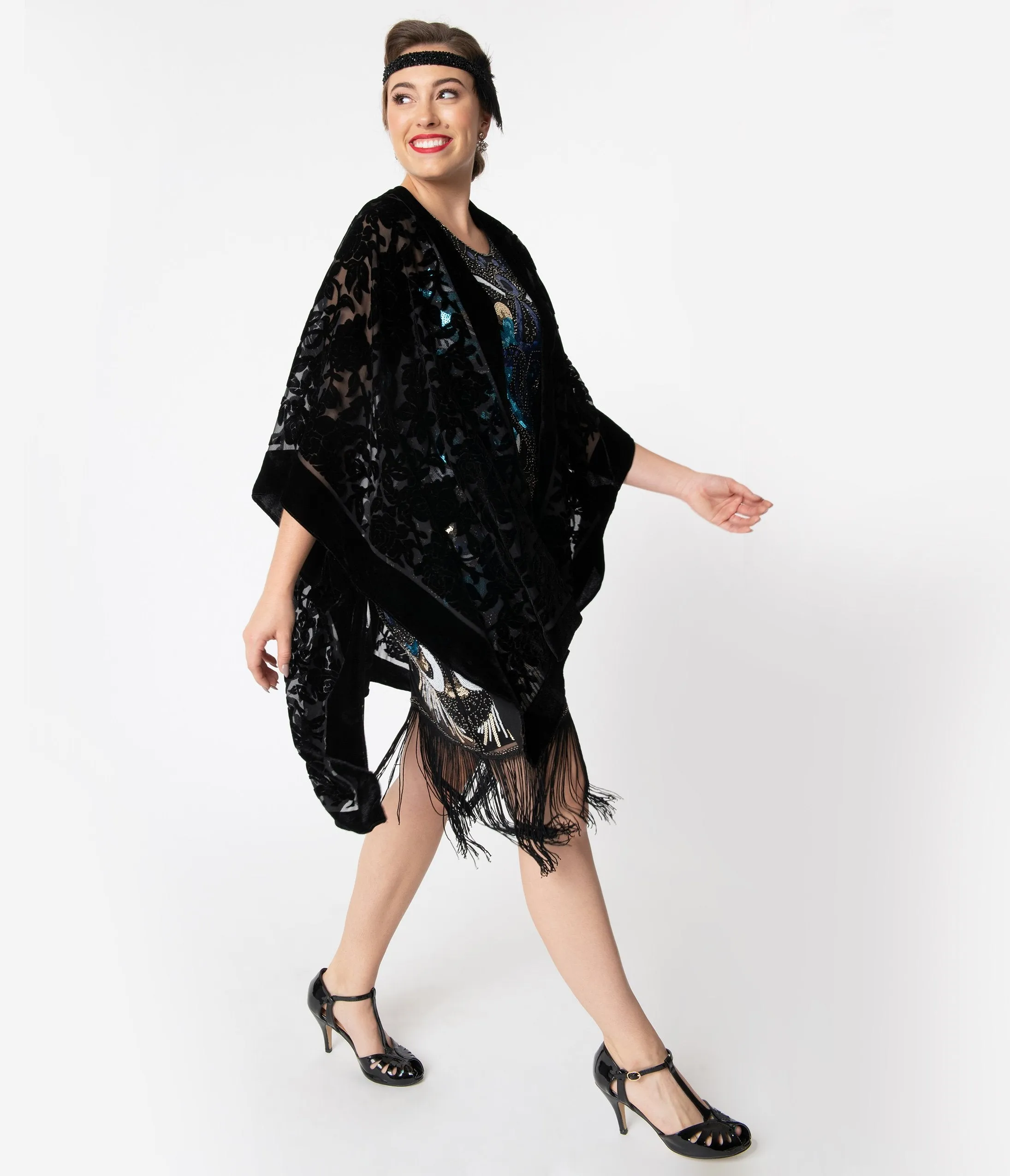 Black Burnout Velvet Floral Kimono