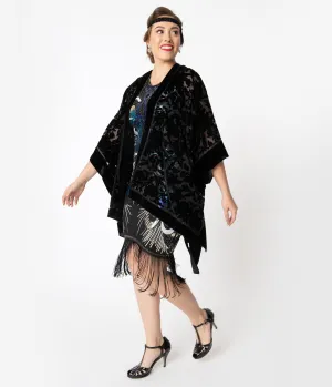 Black Burnout Velvet Floral Kimono
