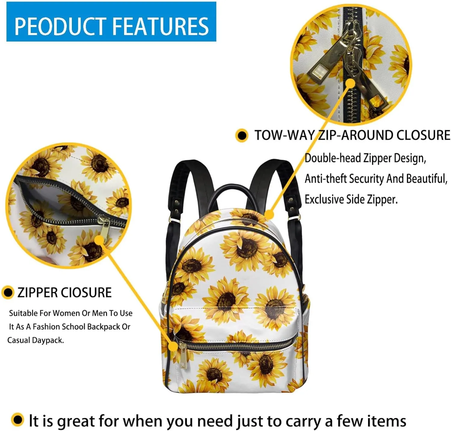 Bling Butterflies Design Schoolbag with Zipper Around,PU Leather Comfortable Shoulder Bag for Women Girls Portable Backpack, Softy Casual Travel Daypack Purse