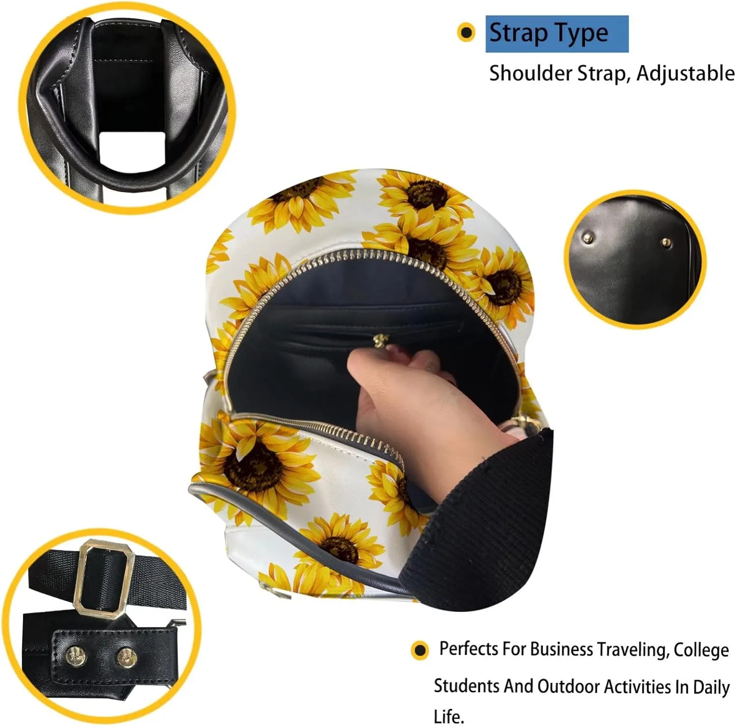 Bling Butterflies Design Schoolbag with Zipper Around,PU Leather Comfortable Shoulder Bag for Women Girls Portable Backpack, Softy Casual Travel Daypack Purse
