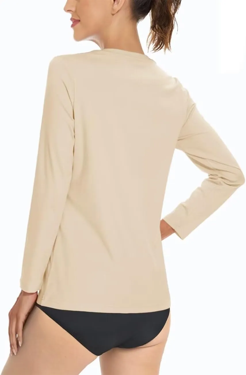 Boladeci Women's UPF 50  Sun Shirts V Neck Long Sleeve Summer Tops Quick Dry UV Protection Rash Guard Swim T-Shirts