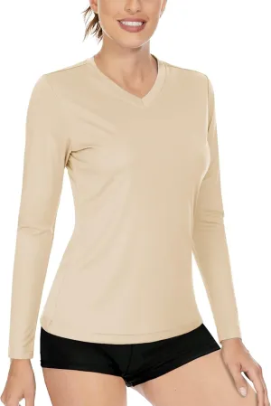 Boladeci Women's UPF 50  Sun Shirts V Neck Long Sleeve Summer Tops Quick Dry UV Protection Rash Guard Swim T-Shirts