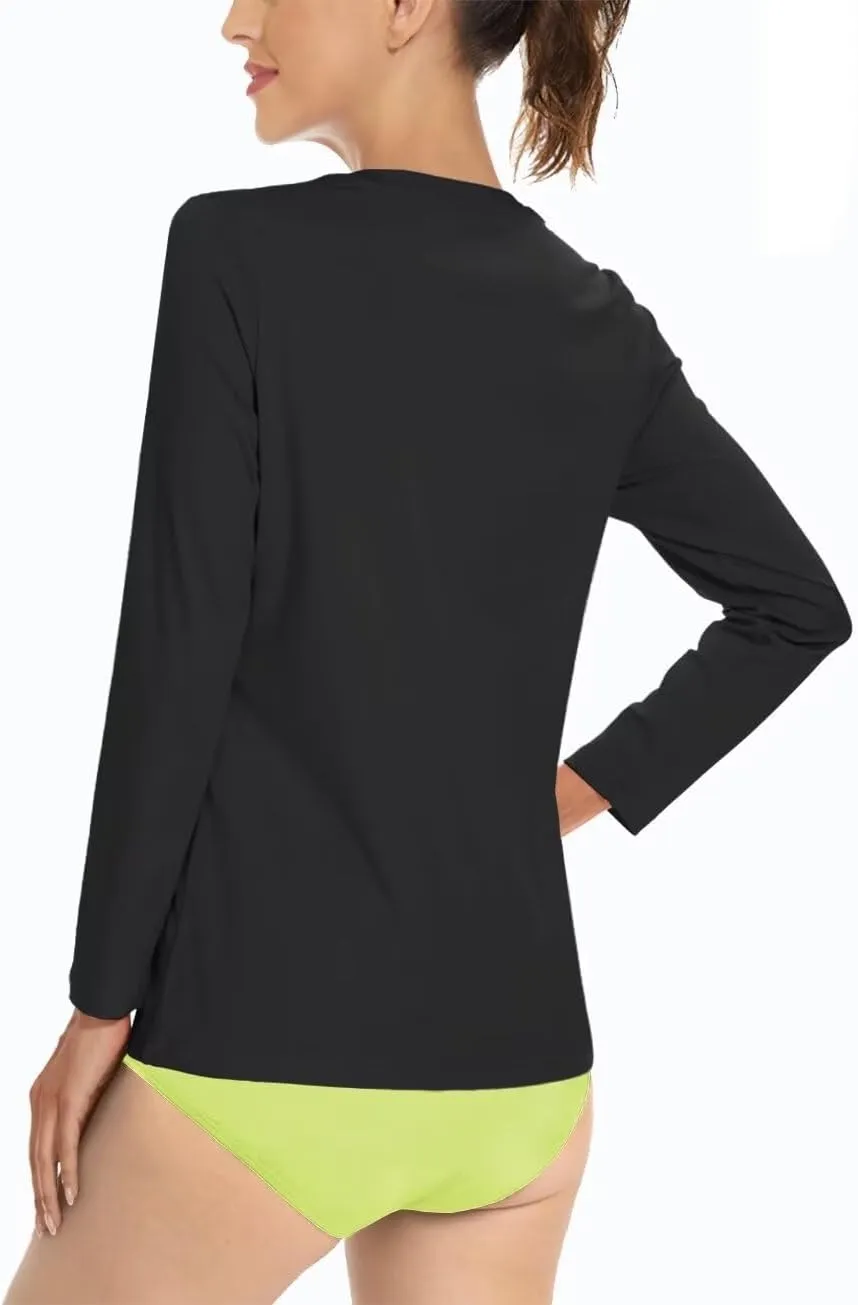 Boladeci Women's UPF 50  Sun Shirts V Neck Long Sleeve Summer Tops Quick Dry UV Protection Rash Guard Swim T-Shirts