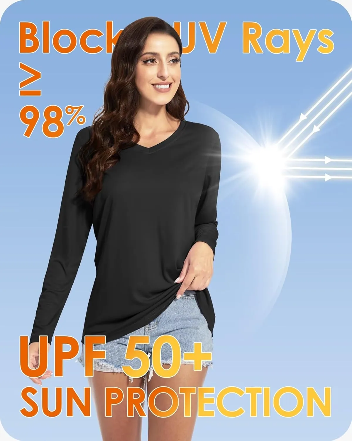 Boladeci Women's UPF 50  Sun Shirts V Neck Long Sleeve Summer Tops Quick Dry UV Protection Rash Guard Swim T-Shirts