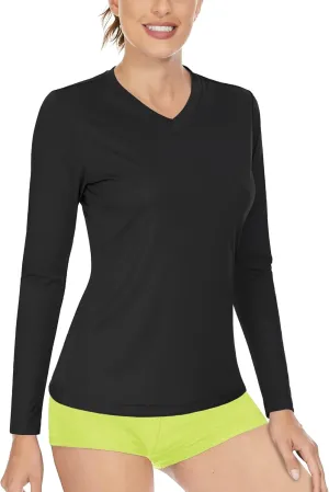 Boladeci Women's UPF 50  Sun Shirts V Neck Long Sleeve Summer Tops Quick Dry UV Protection Rash Guard Swim T-Shirts