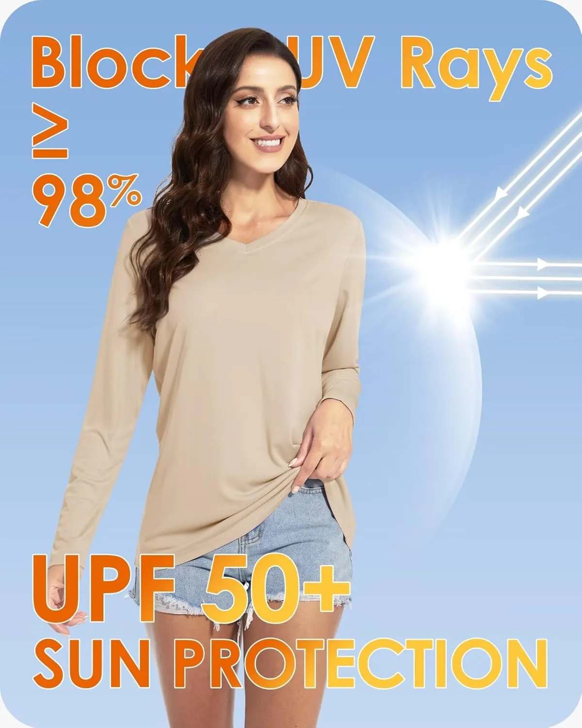 Boladeci Women's UPF 50  Sun Shirts V Neck Long Sleeve Summer Tops Quick Dry UV Protection Rash Guard Swim T-Shirts
