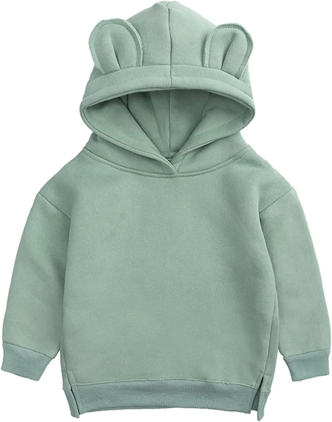 Boys Girls Bear Ears Shape Fleece Warm Hoodies Pullover Toddler Baby Solid Hooded Sweatshirt Cute Fall Clothes