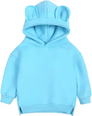 Boys Girls Bear Ears Shape Fleece Warm Hoodies Pullover Toddler Baby Solid Hooded Sweatshirt Cute Fall Clothes
