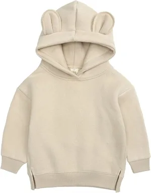 Boys Girls Bear Ears Shape Fleece Warm Hoodies Pullover Toddler Baby Solid Hooded Sweatshirt Cute Fall Clothes