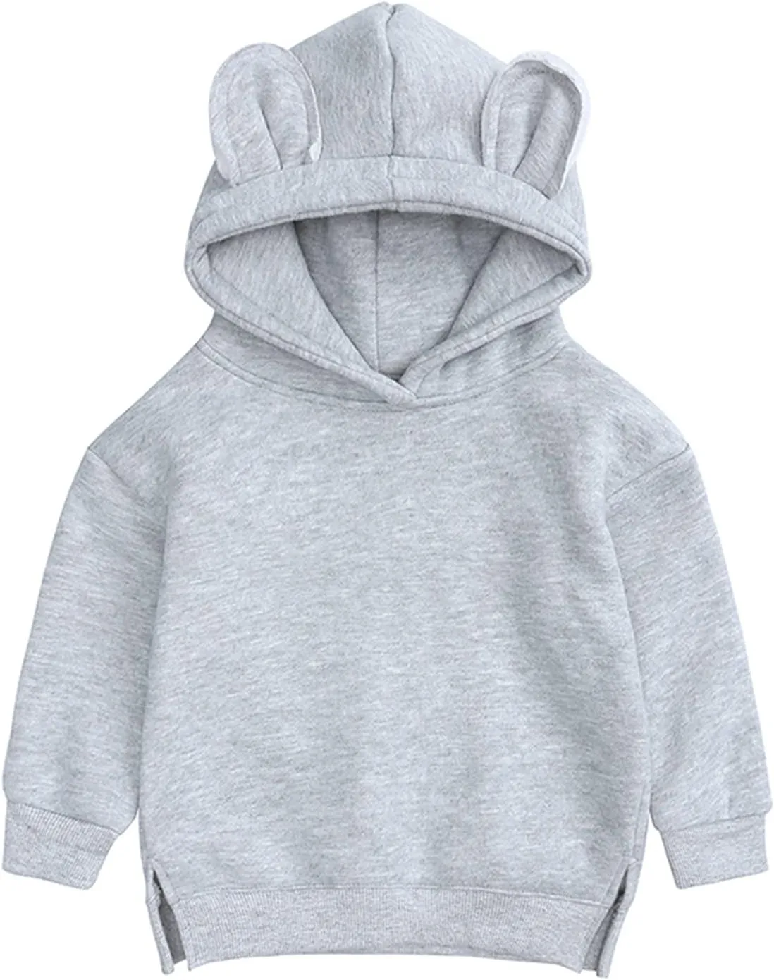 Boys Girls Bear Ears Shape Fleece Warm Hoodies Pullover Toddler Baby Solid Hooded Sweatshirt Cute Fall Clothes