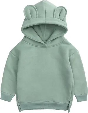 Boys Girls Bear Ears Shape Fleece Warm Hoodies Pullover Toddler Baby Solid Hooded Sweatshirt Cute Fall Clothes