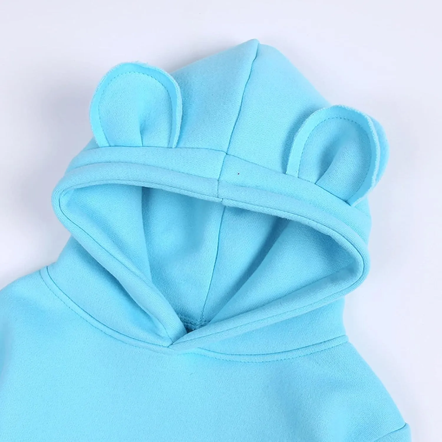 Boys Girls Bear Ears Shape Fleece Warm Hoodies Pullover Toddler Baby Solid Hooded Sweatshirt Cute Fall Clothes