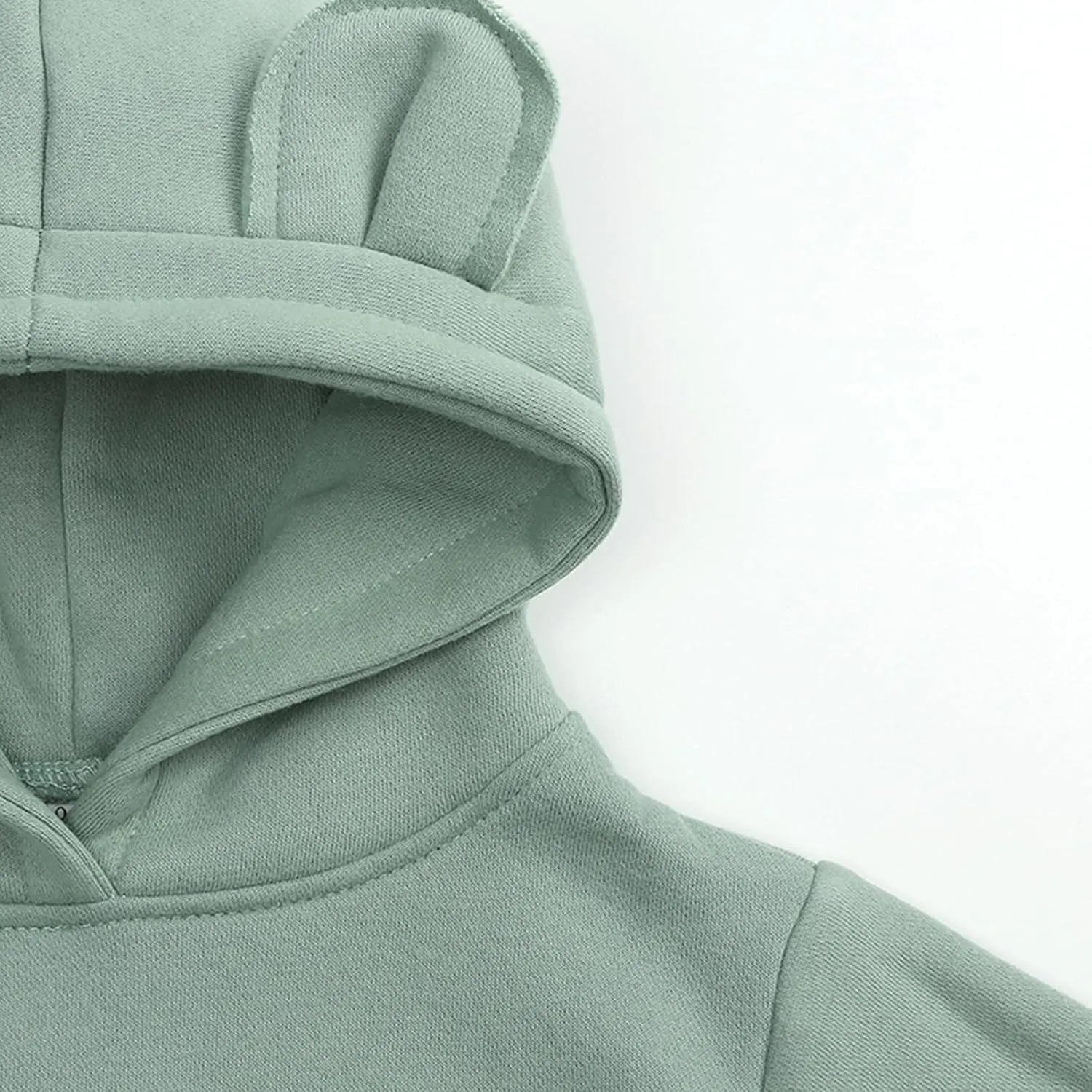Boys Girls Bear Ears Shape Fleece Warm Hoodies Pullover Toddler Baby Solid Hooded Sweatshirt Cute Fall Clothes