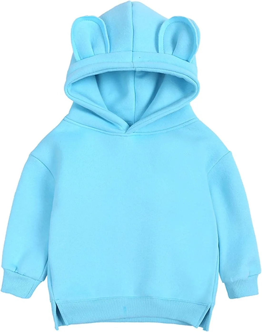 Boys Girls Bear Ears Shape Fleece Warm Hoodies Pullover Toddler Baby Solid Hooded Sweatshirt Cute Fall Clothes