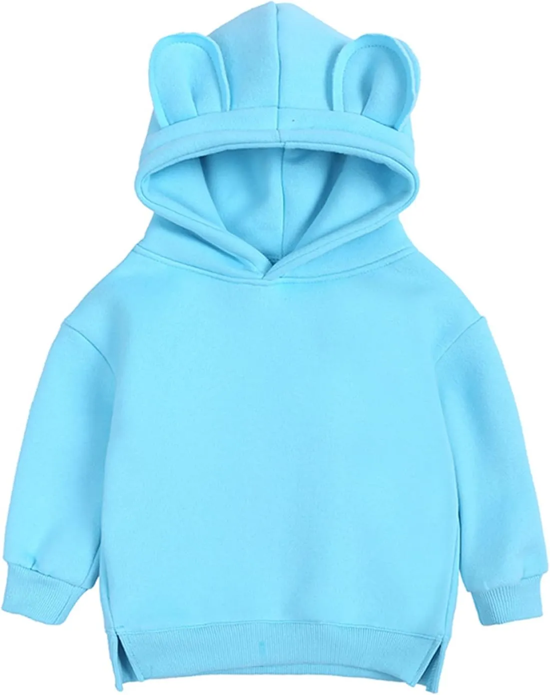 Boys Girls Bear Ears Shape Fleece Warm Hoodies Pullover Toddler Baby Solid Hooded Sweatshirt Cute Fall Clothes
