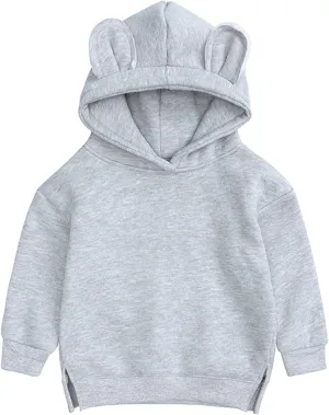 Boys Girls Bear Ears Shape Fleece Warm Hoodies Pullover Toddler Baby Solid Hooded Sweatshirt Cute Fall Clothes