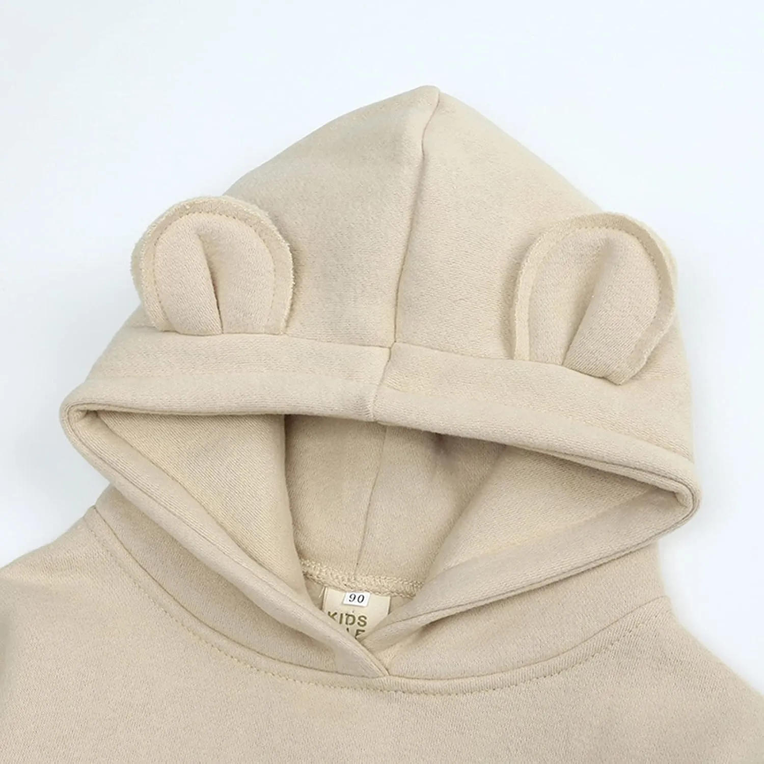 Boys Girls Bear Ears Shape Fleece Warm Hoodies Pullover Toddler Baby Solid Hooded Sweatshirt Cute Fall Clothes