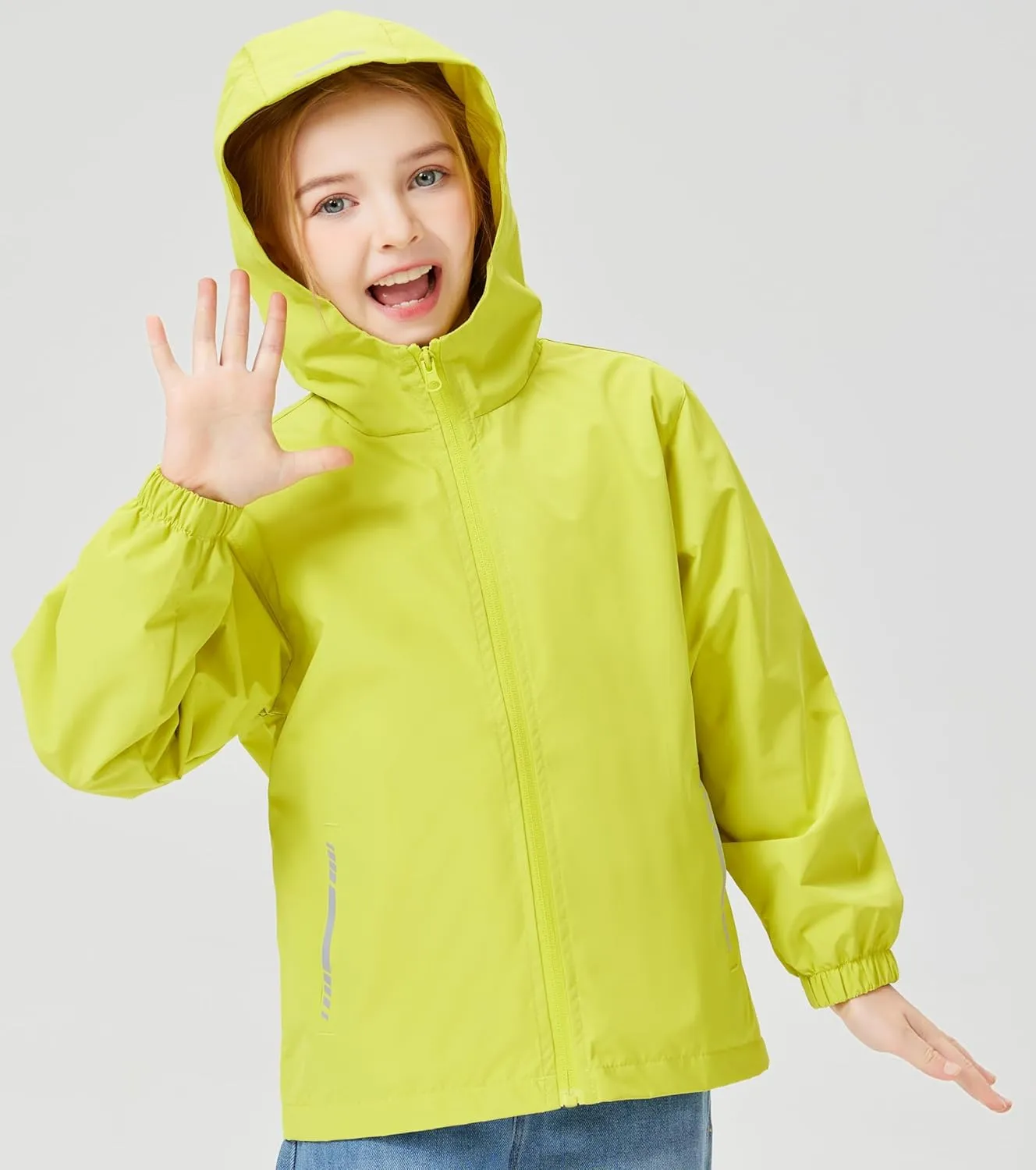 Boys Girls Waterproof Rain Jacket Lightweight soft lining Kids Windbreaker Hooded Coat Easy to Fold