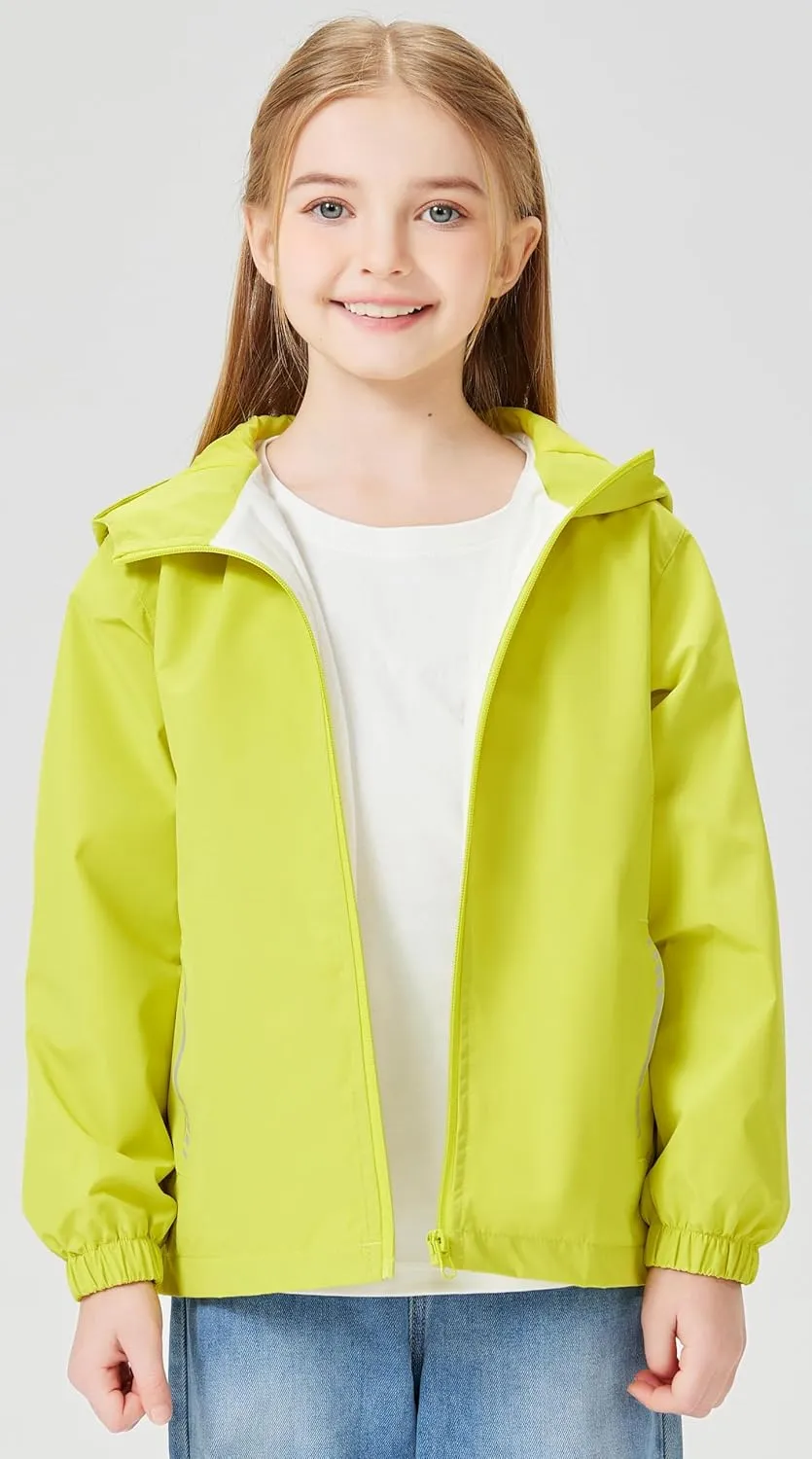 Boys Girls Waterproof Rain Jacket Lightweight soft lining Kids Windbreaker Hooded Coat Easy to Fold