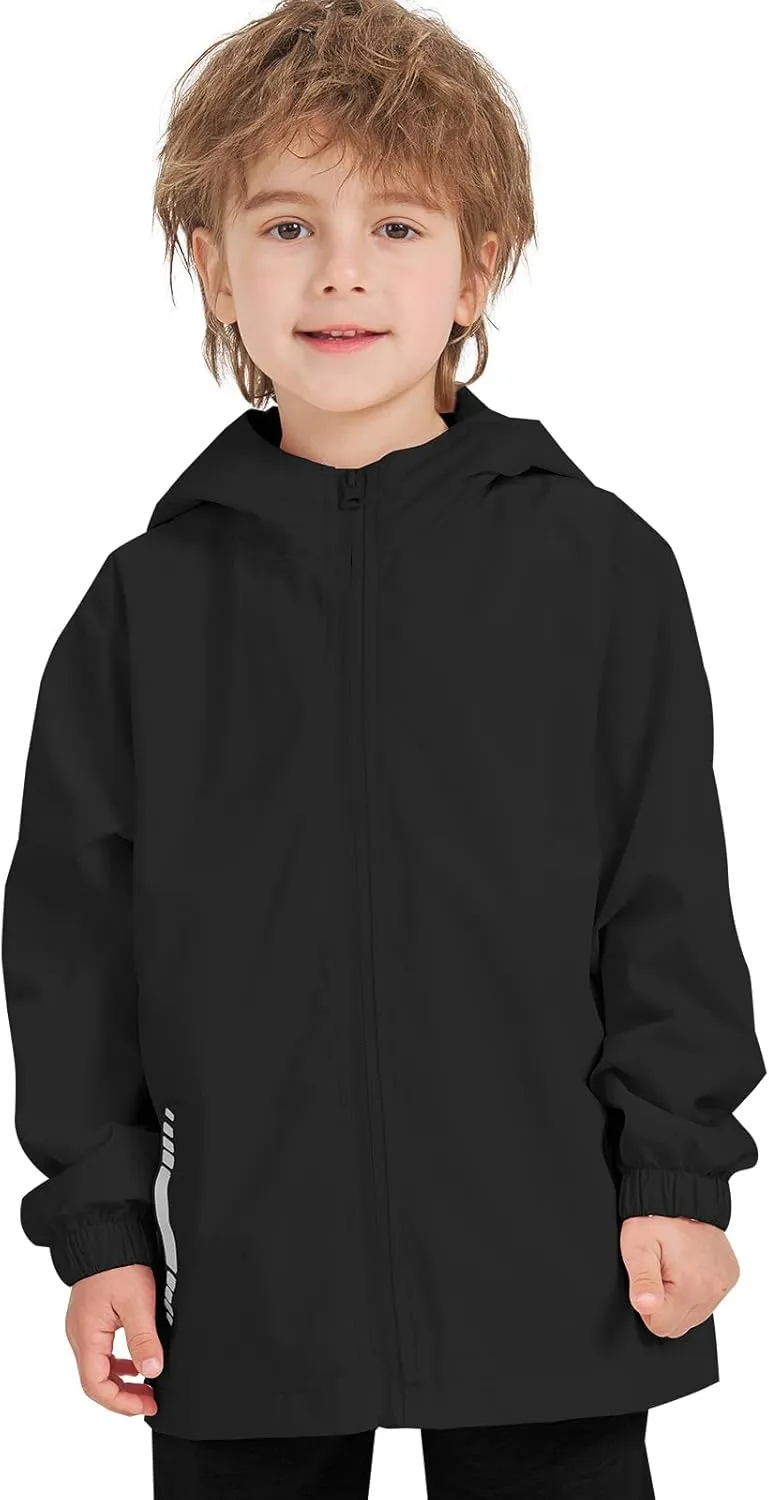 Boys Girls Waterproof Rain Jacket Lightweight soft lining Kids Windbreaker Hooded Coat Easy to Fold