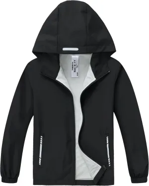 Boys Girls Waterproof Rain Jacket Lightweight soft lining Kids Windbreaker Hooded Coat Easy to Fold