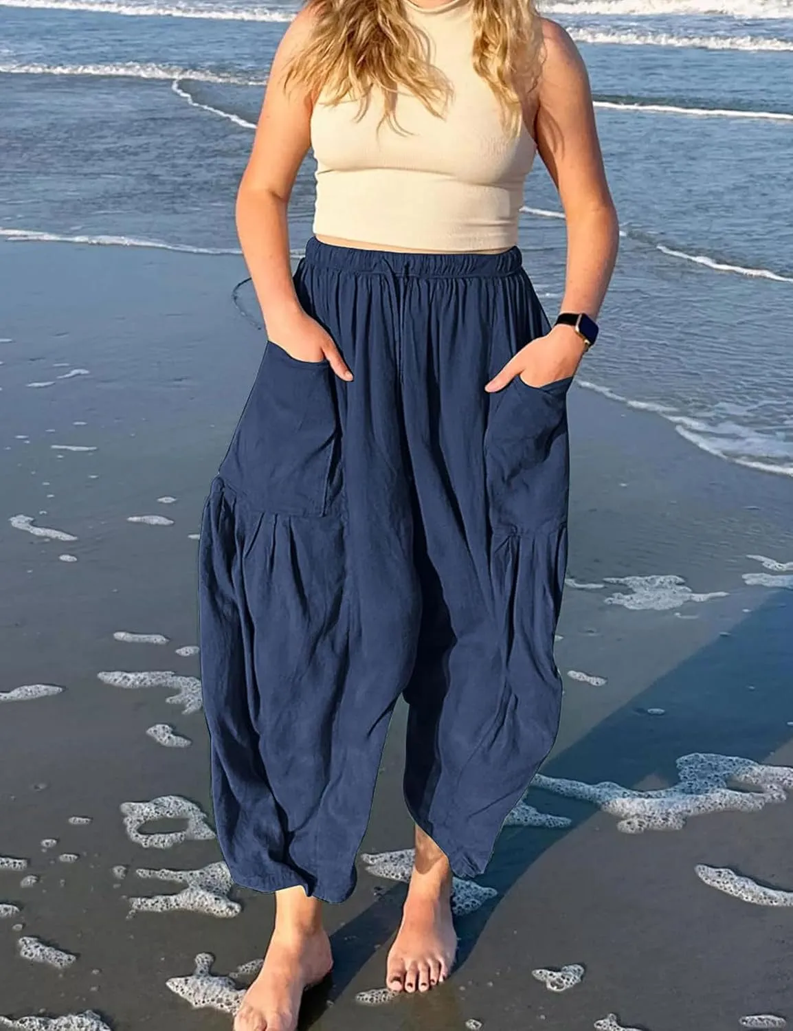 Bozanly Women's Wide Leg Loose Pants Casual High Waist Yoga Slacks Trousers with Drawstring