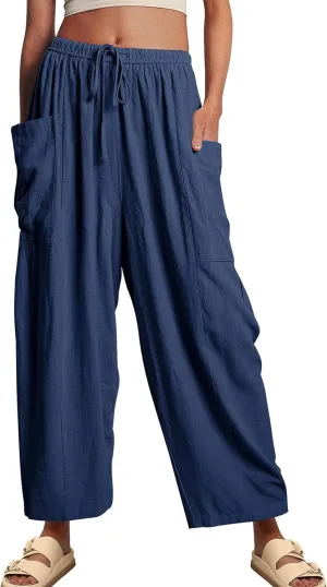 Bozanly Women's Wide Leg Loose Pants Casual High Waist Yoga Slacks Trousers with Drawstring