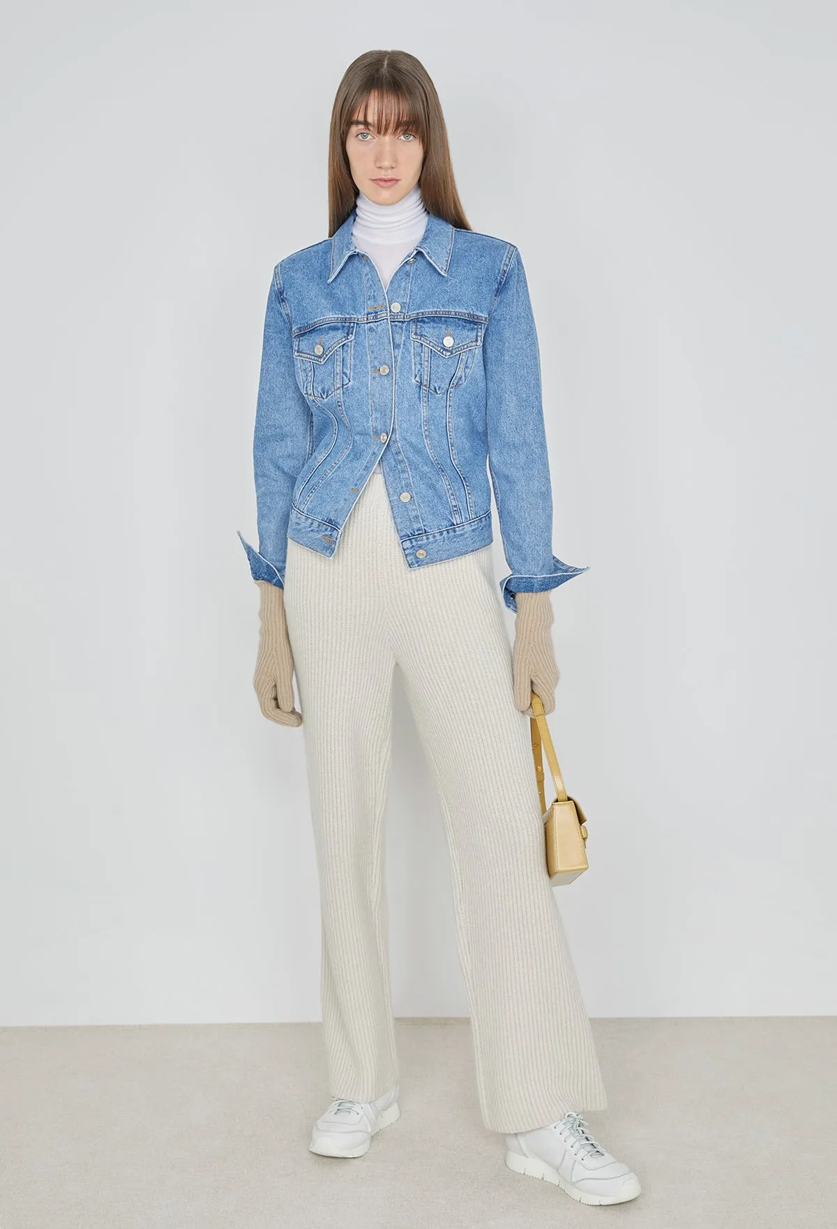Bulky Knitted Pants In Cream Beige