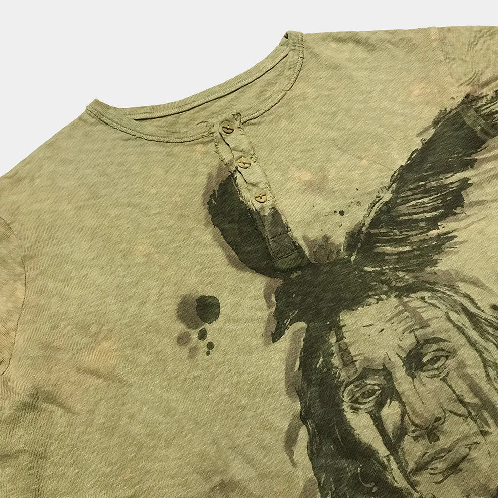 BZEN M.3080-BUSTER 3H REGULAR FIT SHORT SLEEVE HENLEY SLUB TEE-RAVEN-E0 MOSS GREEN