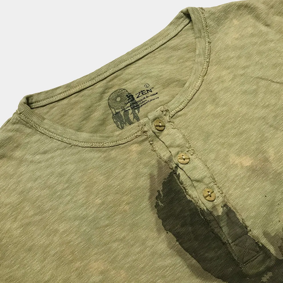 BZEN M.3080-BUSTER 3H REGULAR FIT SHORT SLEEVE HENLEY SLUB TEE-RAVEN-E0 MOSS GREEN
